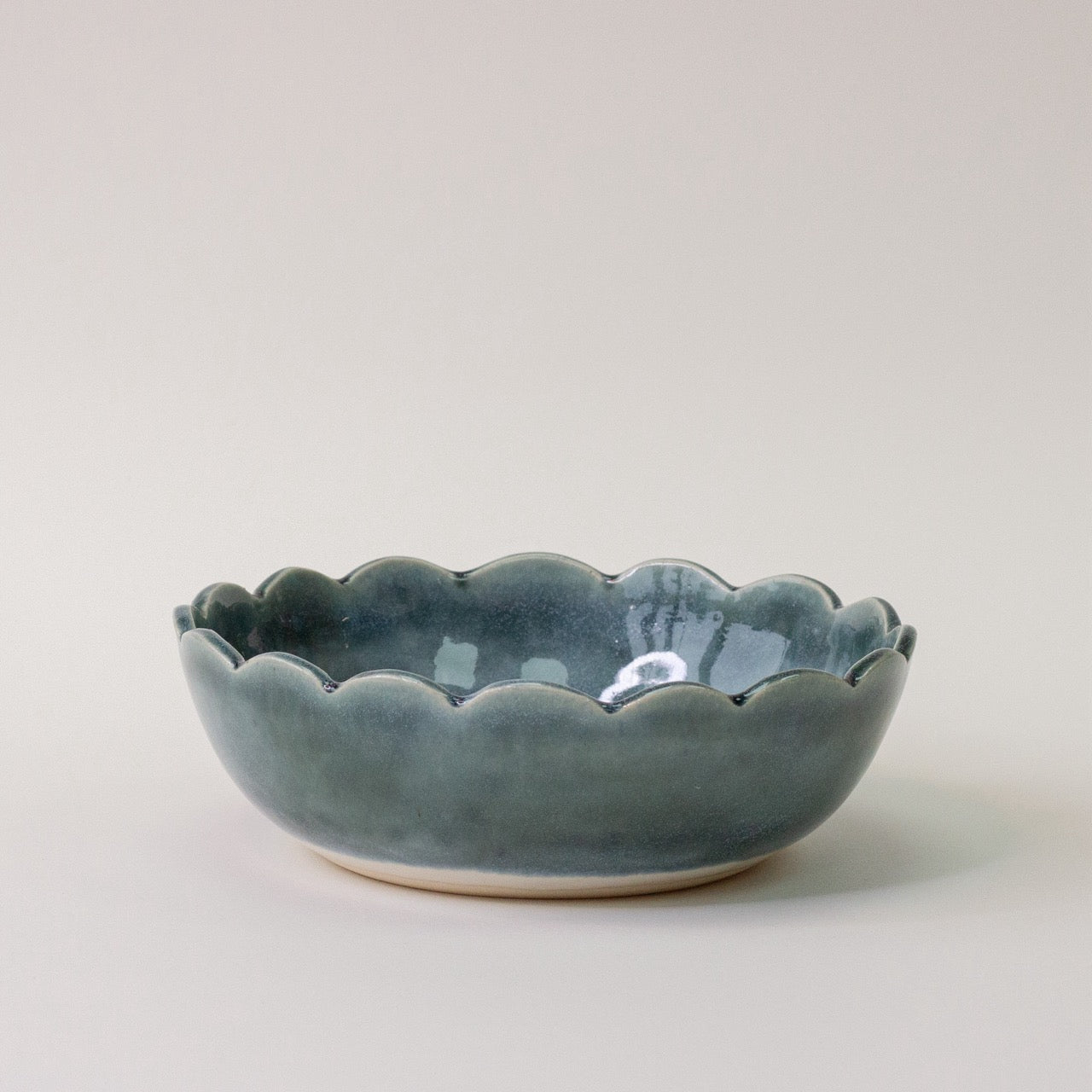 Handmade Ceramic 'Midnight Teal' Scalloped Bowl