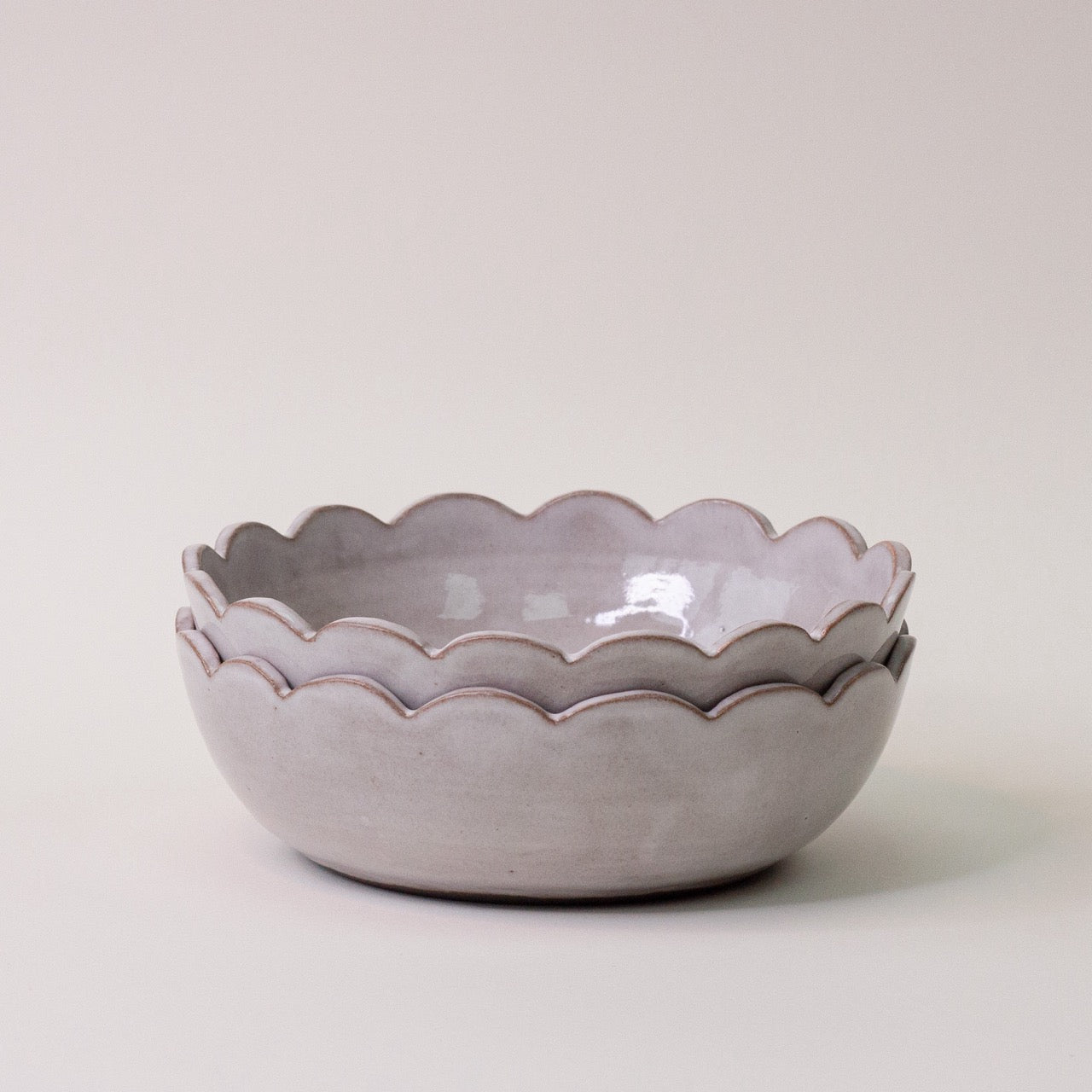 Handmade Ceramic 'Misted Taupe' Scalloped Bowl