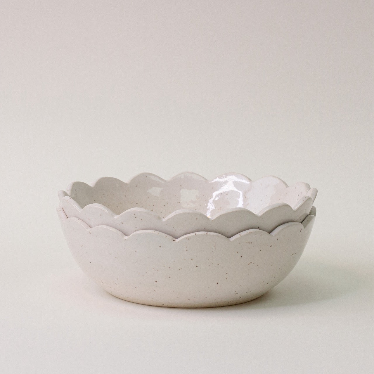 Handmade Ceramic 'Speckled White' Scalloped Bowl