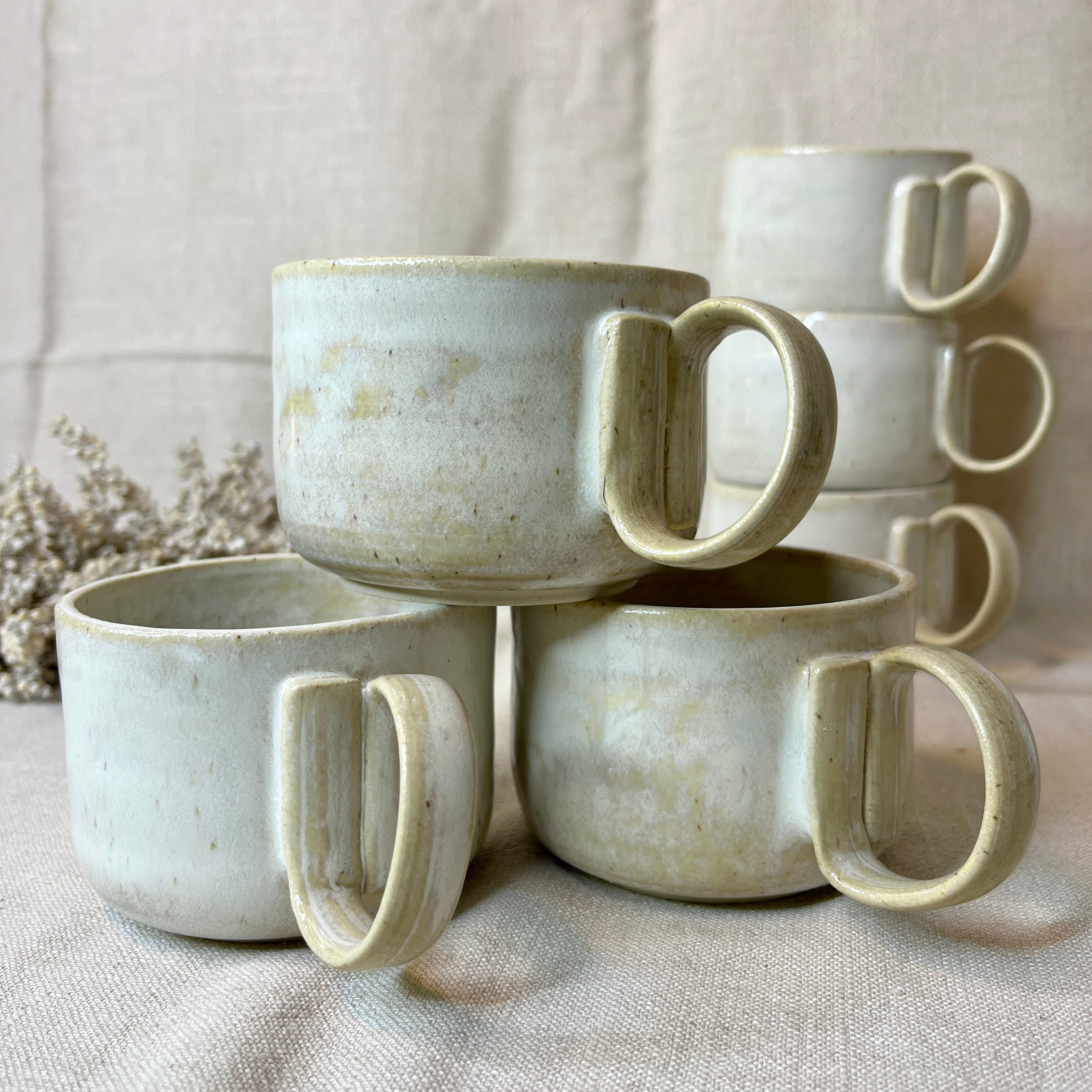 Handmade Ceramic 'Speckled White' Swirl Handle Mug